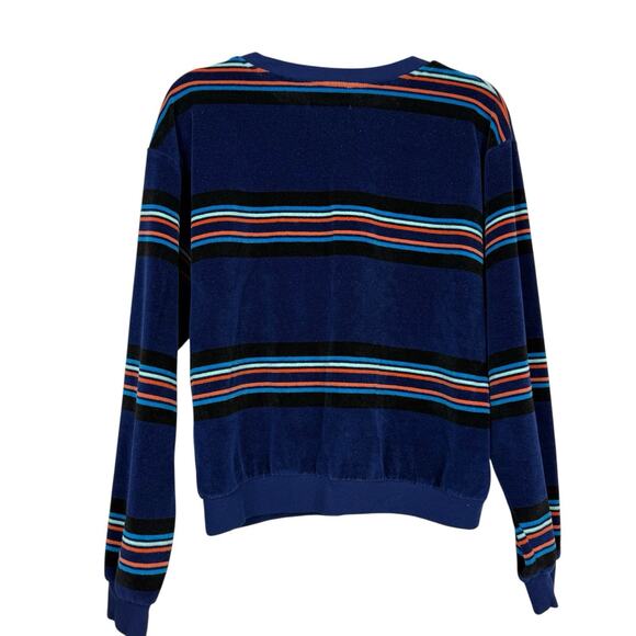 Urban Outfitters Sweatshirt Womens Medium Blue Velour Retro Stripe Boxy - Picture 6 of 8